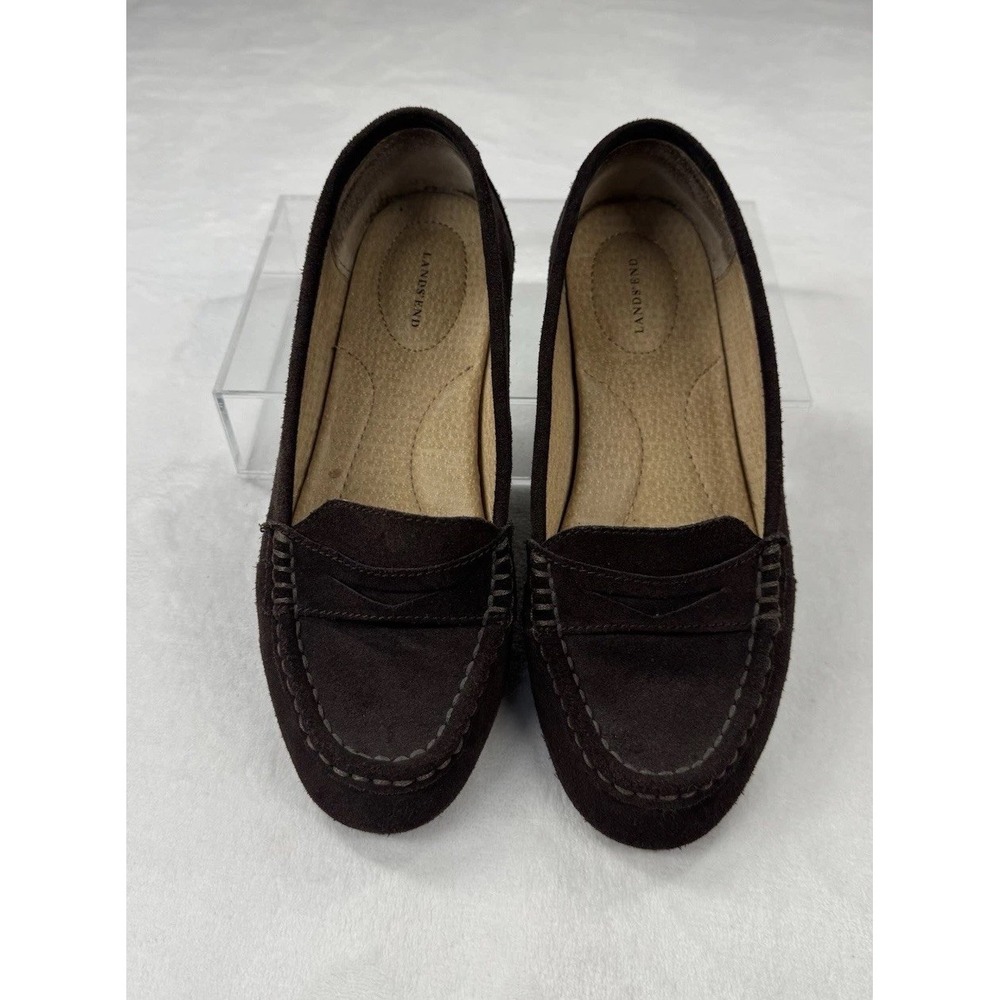 Lands' End Women's Dark Brown Suede Penny Loafers 7.5 D